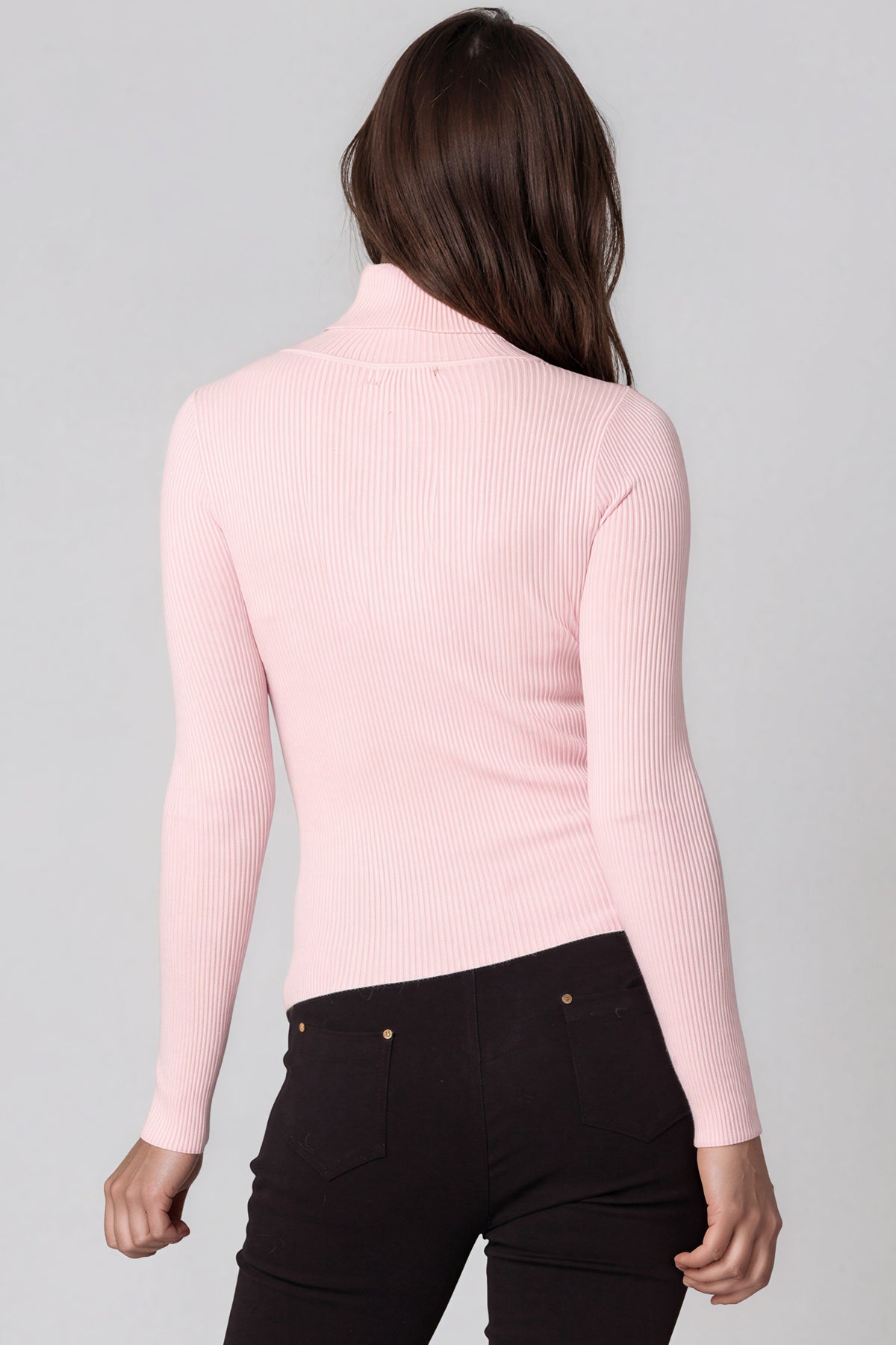 Pink Roll Neck Ribbed Jumper