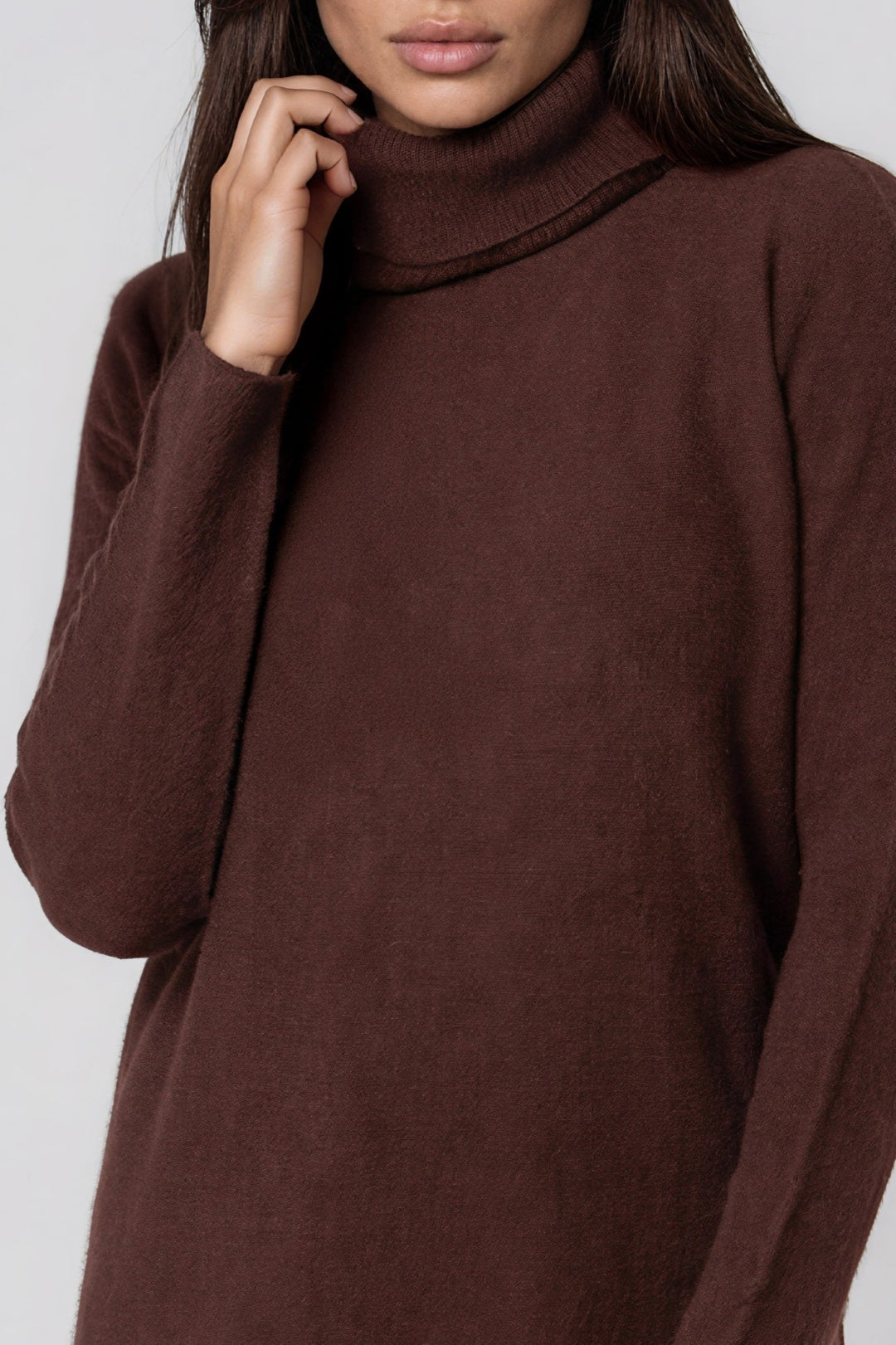 Brown Roll Neck Soft Knit Jumper