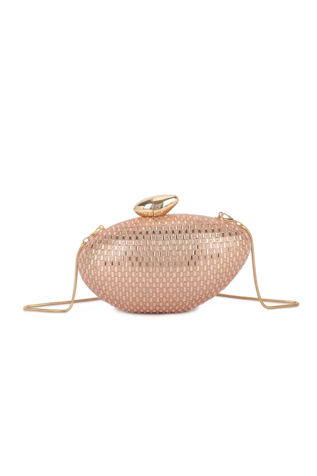 Rose Gold Crystal Embellished Asymmetric Clutch Bag