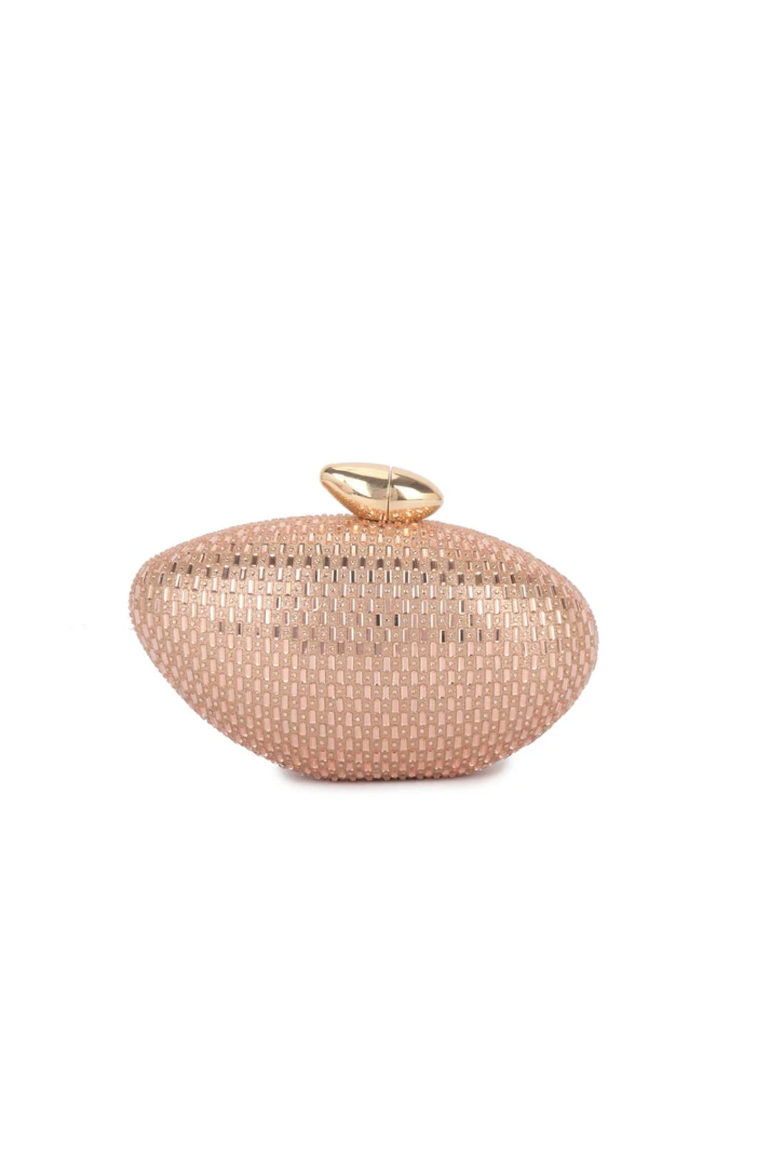 Rose Gold Crystal Embellished Asymmetric Clutch Bag