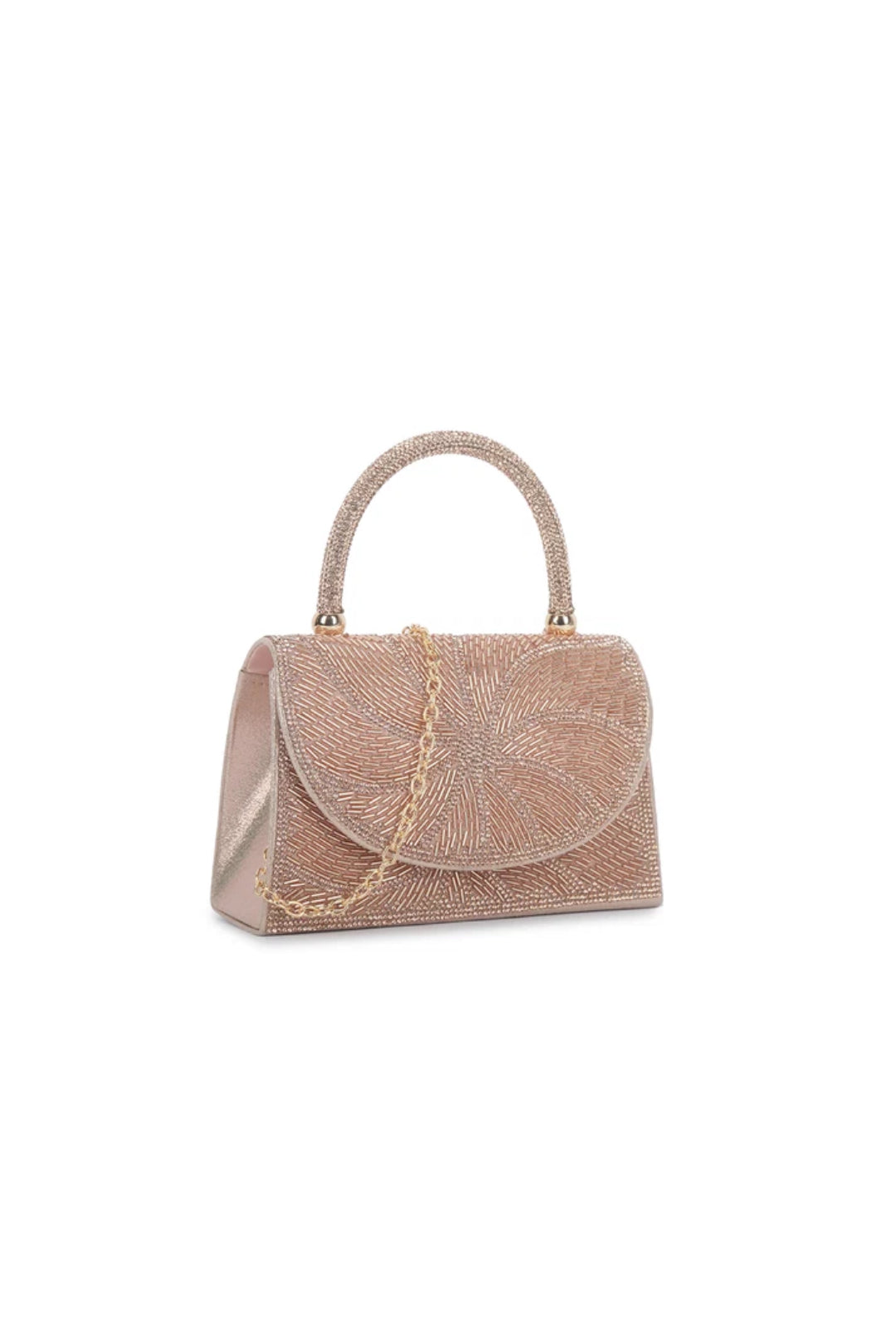 Rose Gold Embellished Top Handle Bag