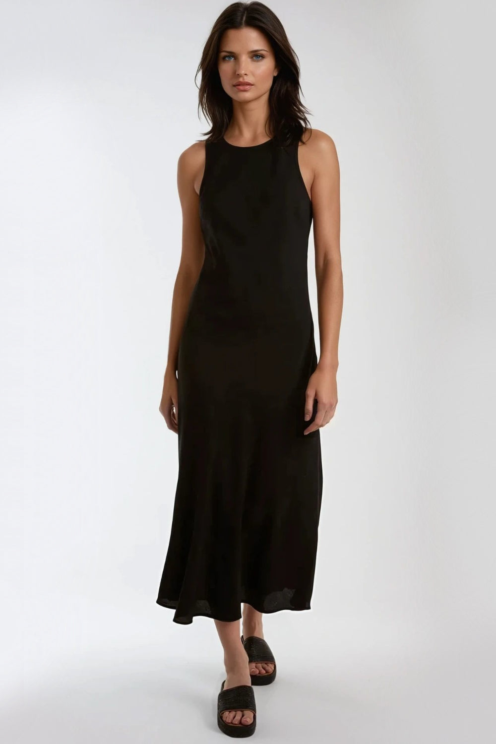 Black Round Neck Midi Dress