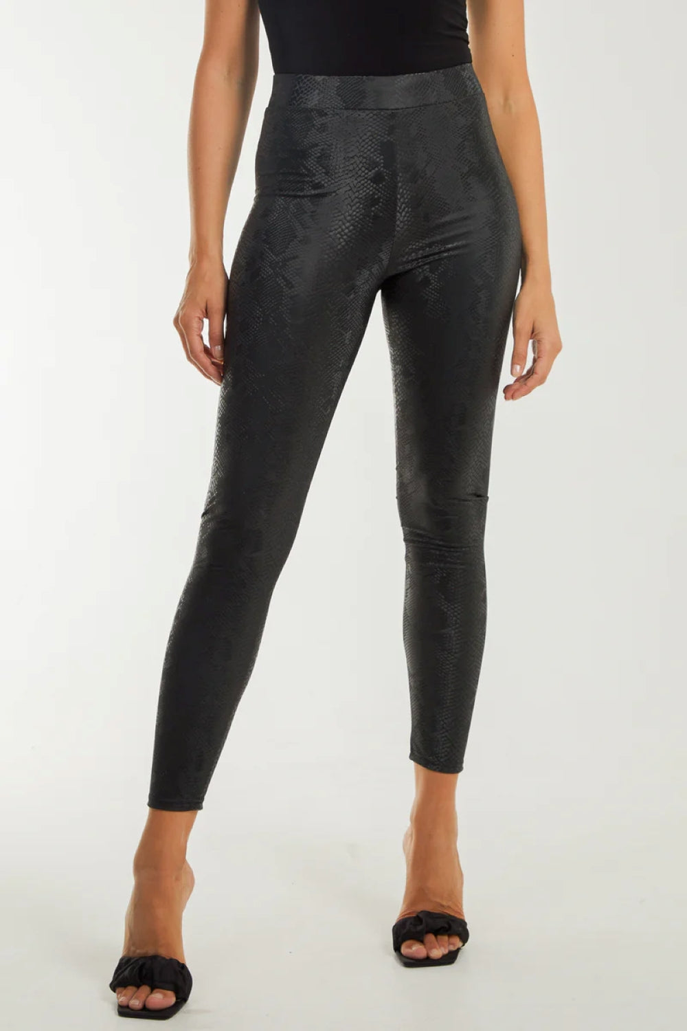 Black Snake Print Leather Look Leggings