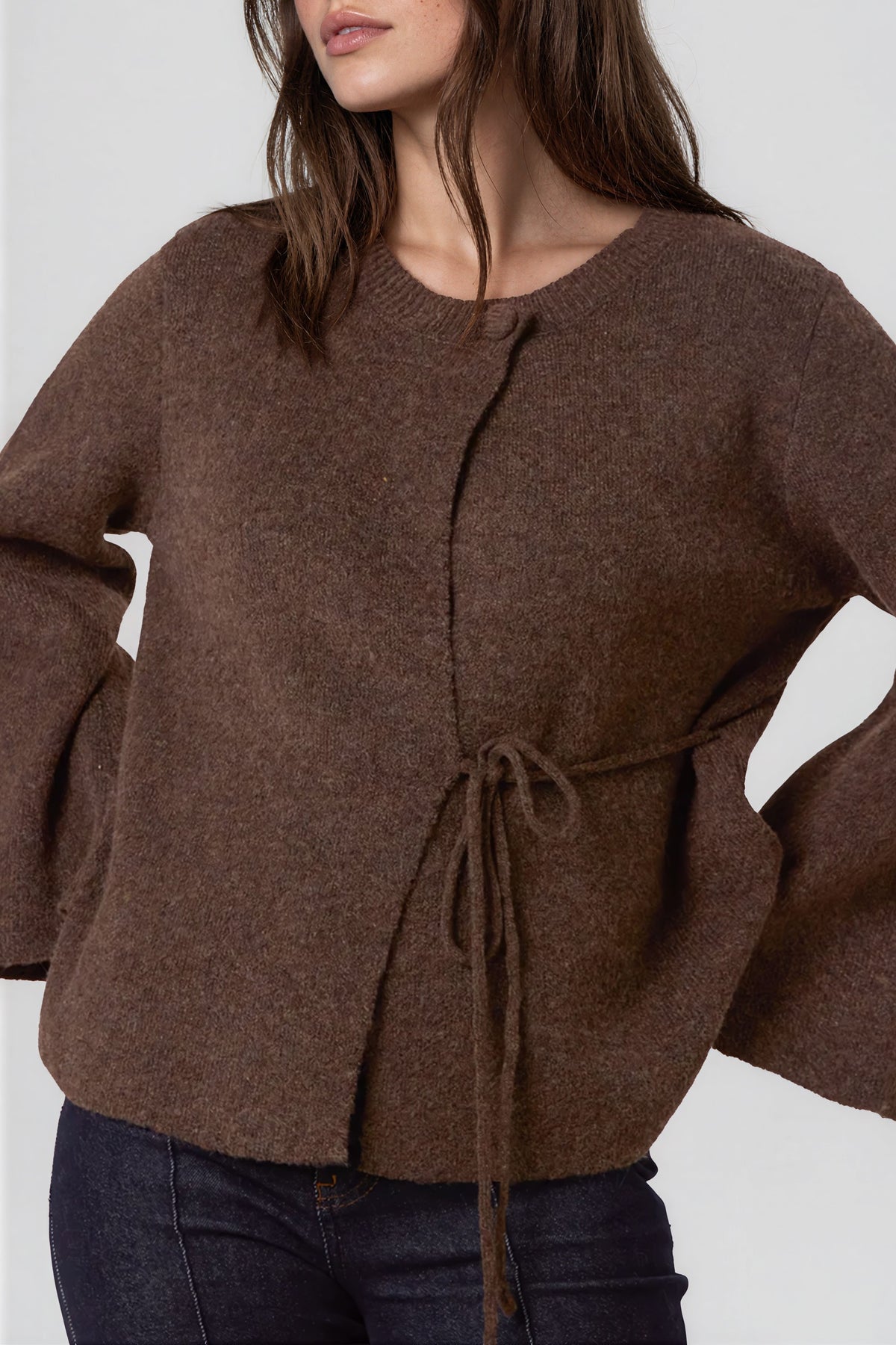 Brown Knitted Side‑Tie Cardigan