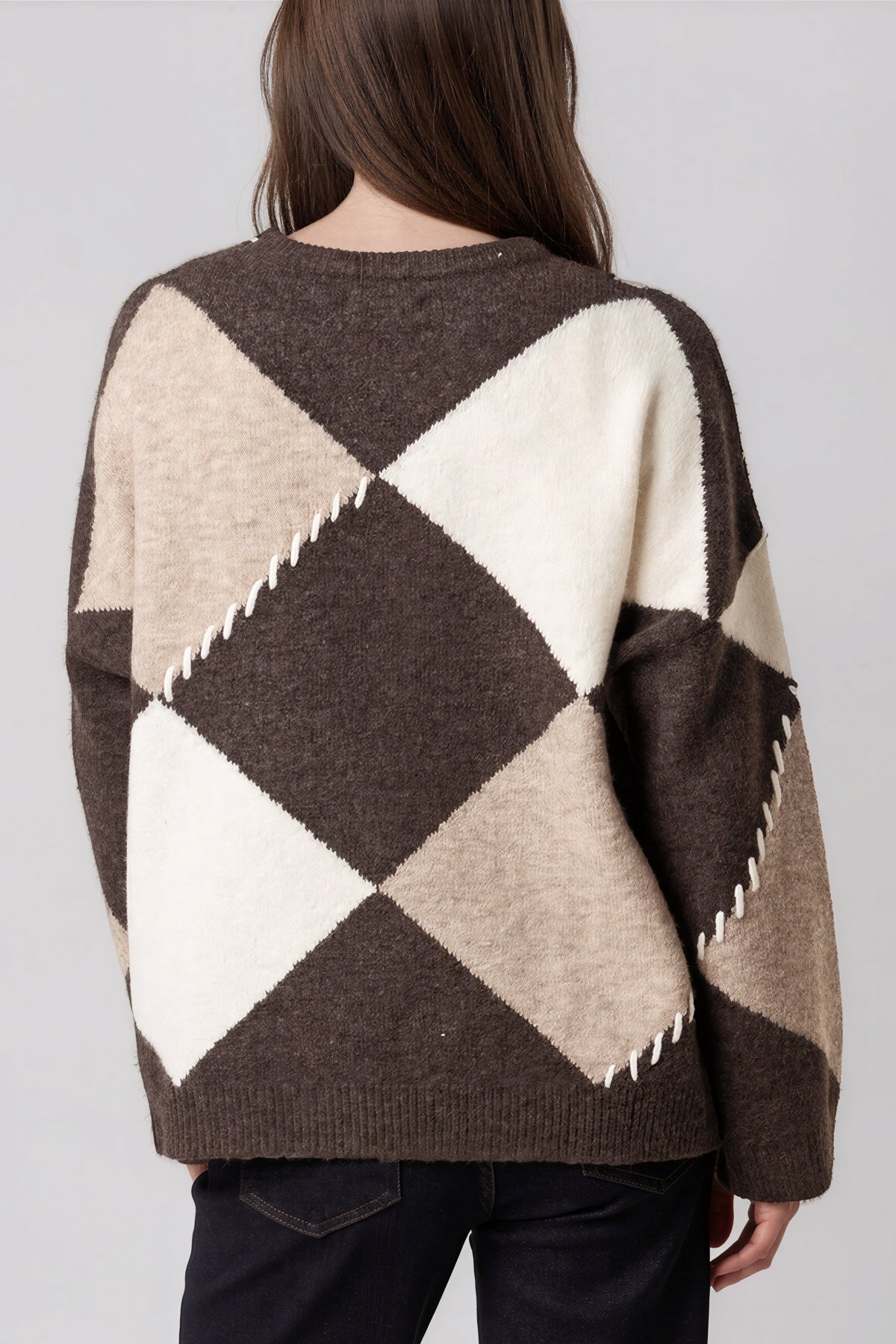Brown Argyle Wool Blend Jumper