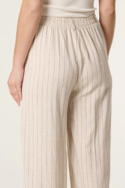 Beige Striped Linen Blend Trousers