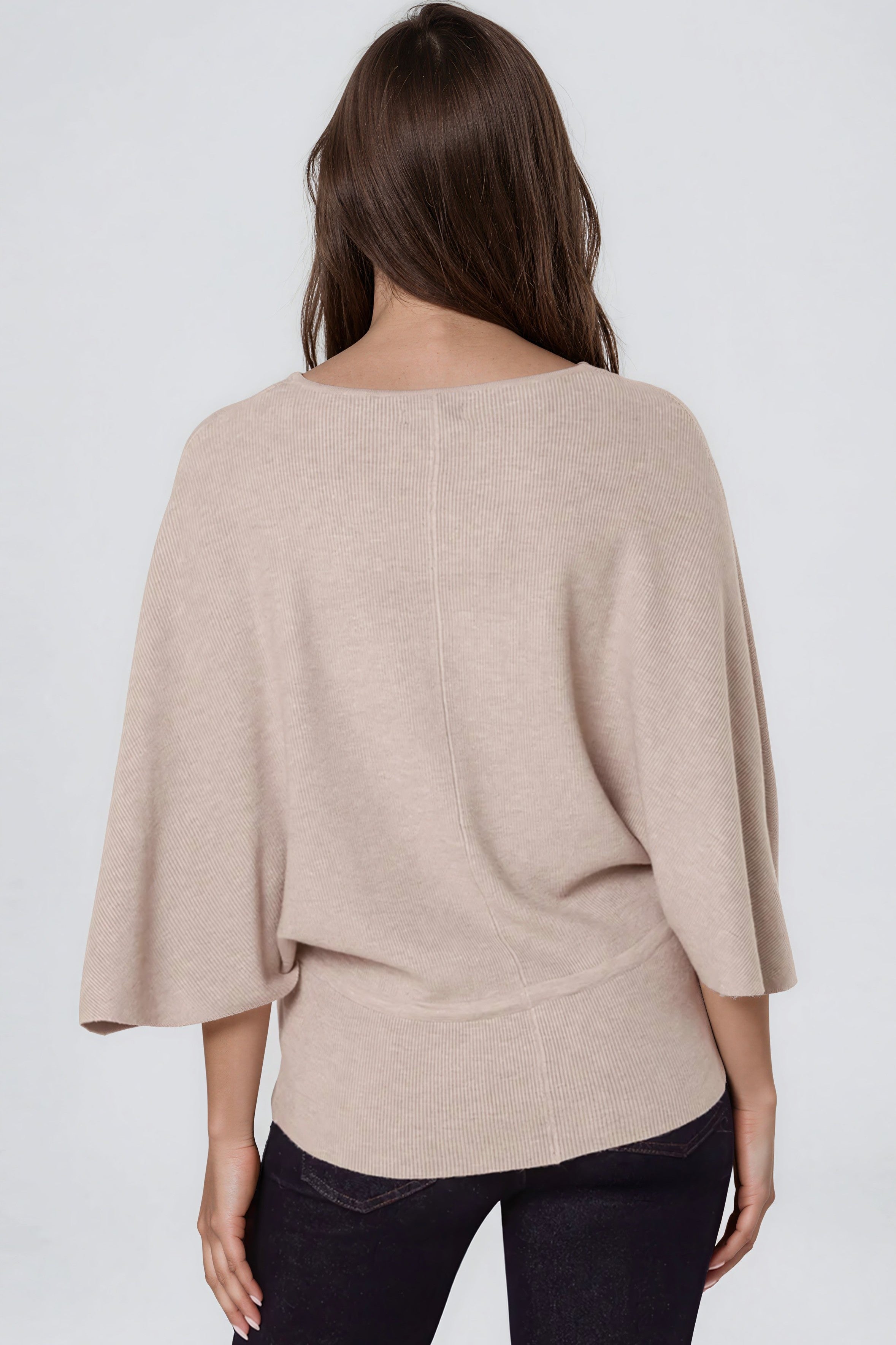 Beige Tie Waist Batwing Sleeve Knit Jumper