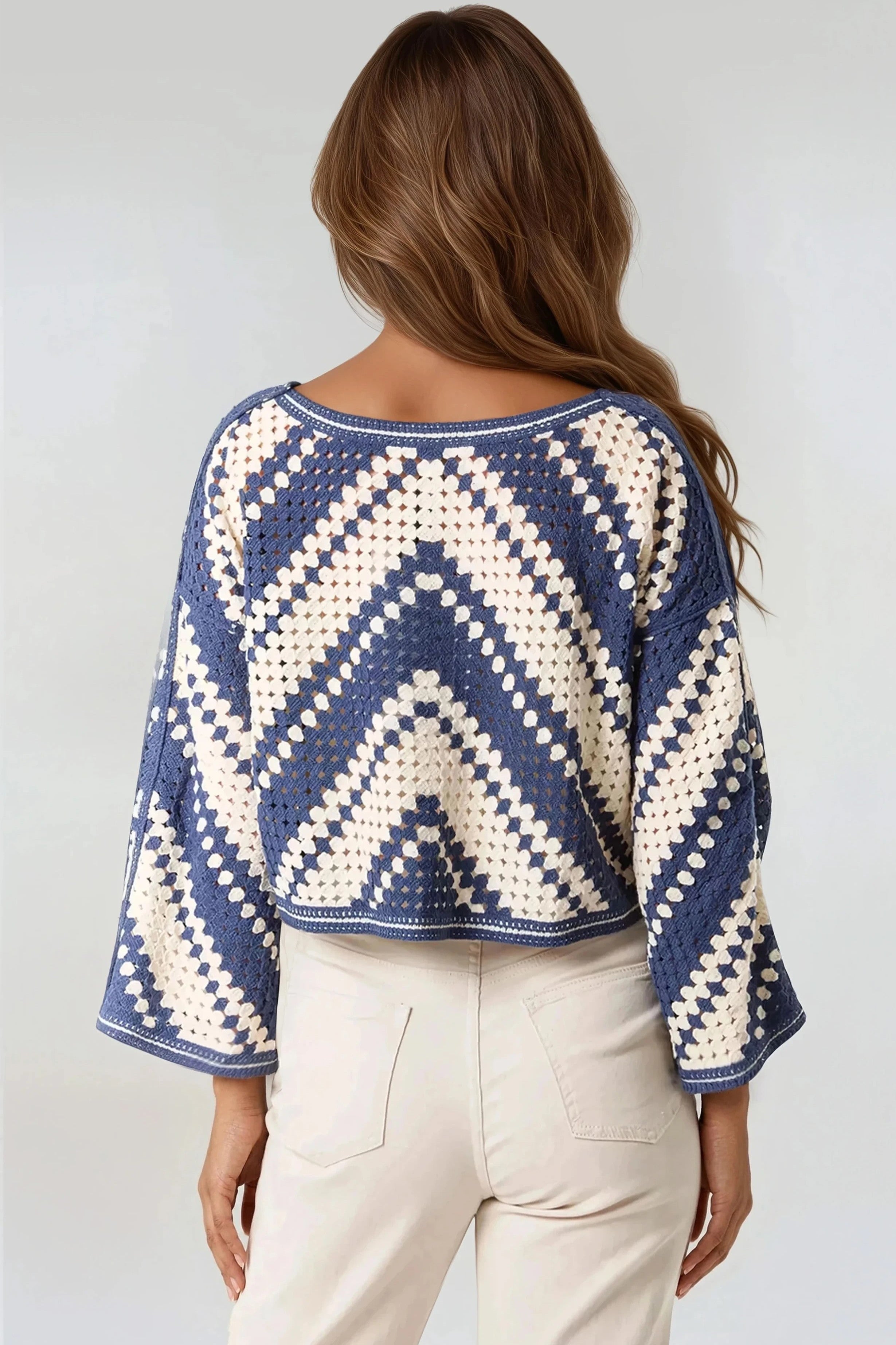 Denim Blue Crochet Cropped Jumper