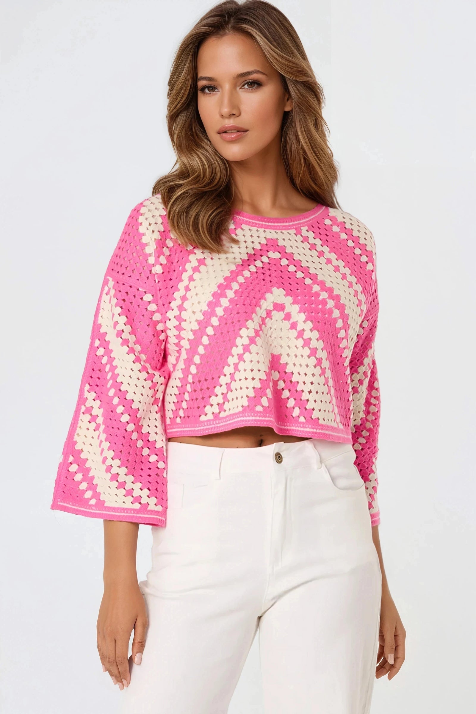 Pink Crochet Cropped Jumper