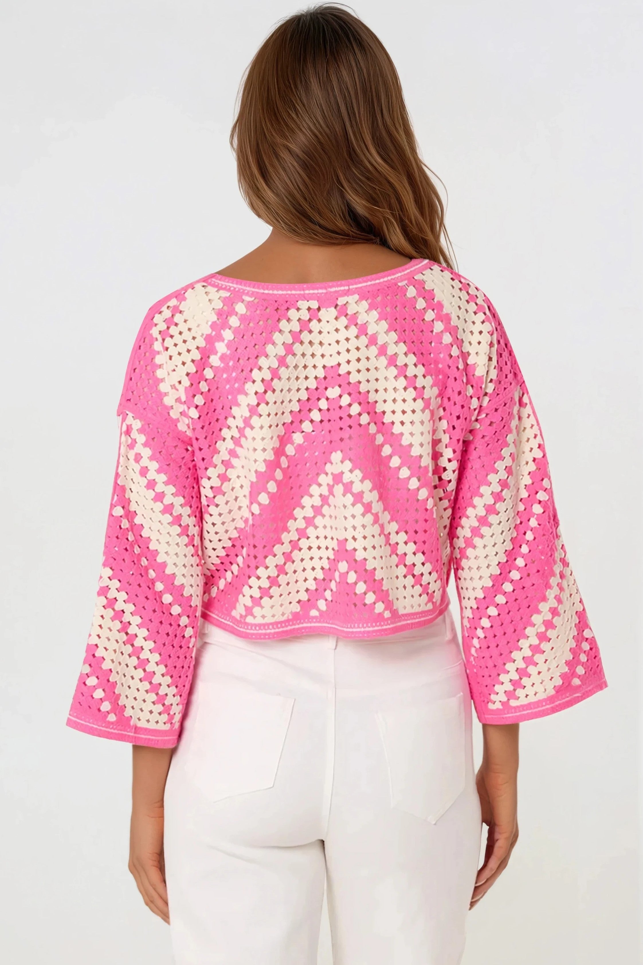 Pink Crochet Cropped Jumper