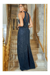 Mona Navy Halter Neck Beaded Sequin Maxi Dress