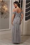Mettia Silver Embroidered Beaded Bardot Maxi Dress