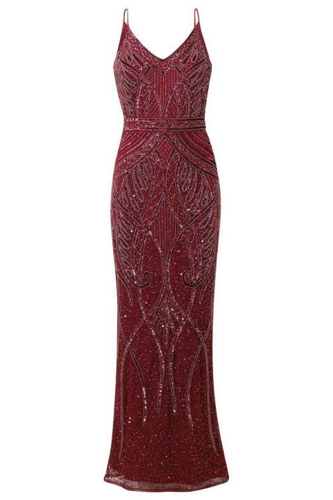 Flory Berry Full Beaded Maxi Dress