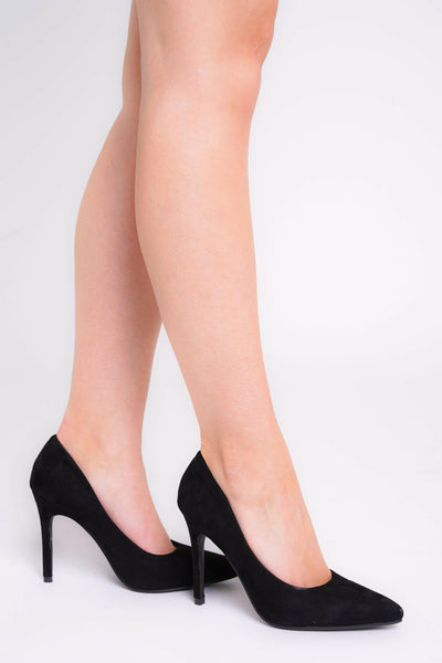 Amara Black Faux Suede Pointed Toe Heels