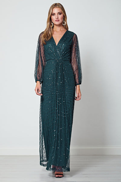 Daisianne Emerald Green Long Sleeve Wrap Maxi Dress