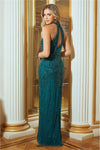 Glossie Green Halter Neck Beaded Sequin Maxi Dress - Aftershock London