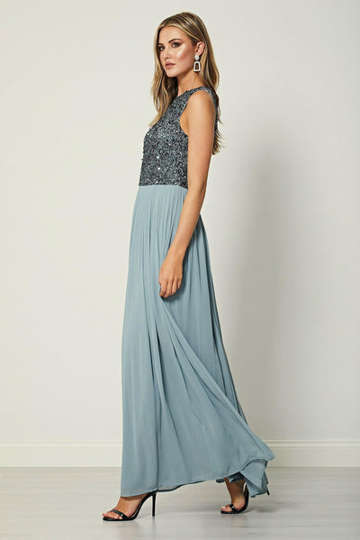 Ariana Grey Sleeveless Embellished Beaded Maxi Dress - Aftershock London