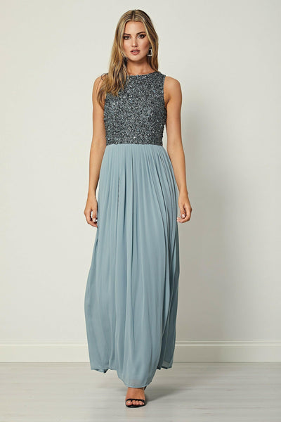 Ariana Grey Sleeveless Embellished Beaded Maxi Dress - Aftershock London