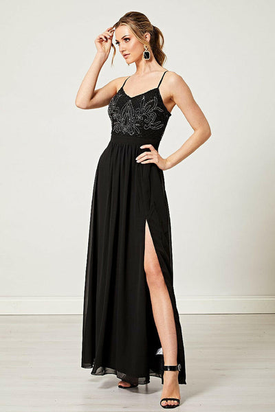 Nina Black Embellished Cami Maxi Dress