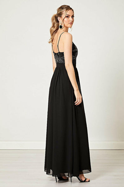 Nina Black Embellished Cami Maxi Dress - Aftershock London