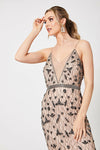 Gia Beige Cami Embellished Sequin Maxi Dress - Aftershock London