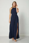 Angelina Navy Beaded Halterneck Maxi Dress - Aftershock London