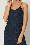 Eva Navy Cami Sequin Beaded Maxi Dress - Aftershock London