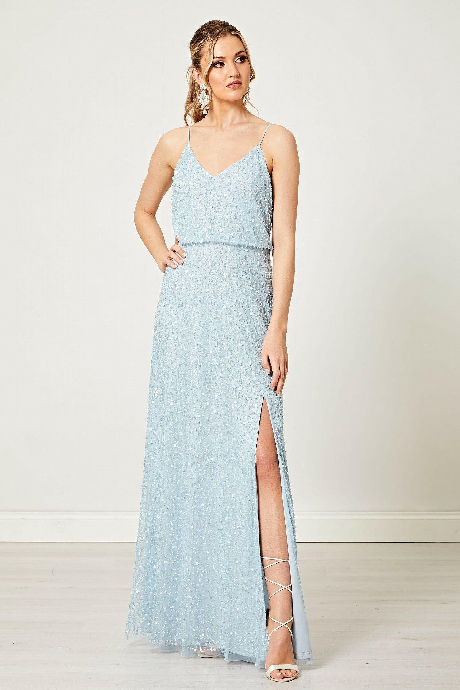 Chiara Light Blue Scatter Embellished Sequin Maxi Dress