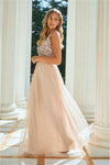 Valeria Blush Sequin Detailed V Neck Top Tiered Bridesmaid Dress