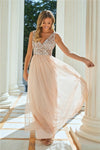 Valeria Blush Sequin Detailed V Neck Top Tiered Bridesmaid Dress