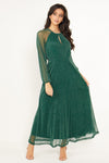 Zeta Green Sparkly Lurex Flickering Chiffon Long Sleeve Maxi Dress