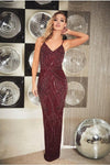 Flory Berry Full Beaded Maxi Dress