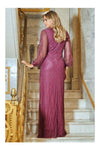 Amber Berry V Neck Beaded Full Sleeve Maxi Dress