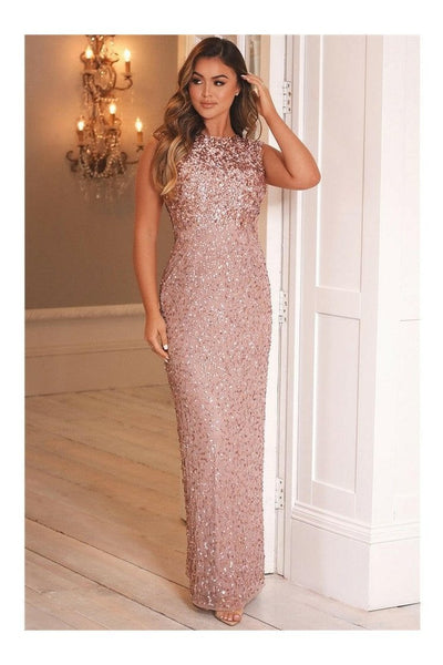Blakely Rose Gold All Over Sequin Gown Dress - Aftershock London