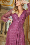 Amber Berry V Neck Beaded Full Sleeve Maxi Dress