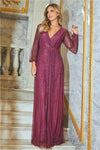 Amber Berry V Neck Beaded Full Sleeve Maxi Dress