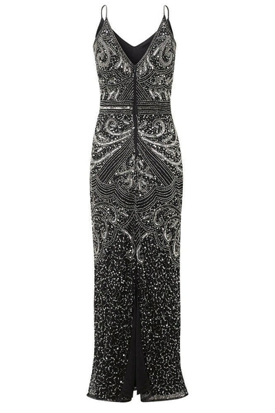 Flory Black Silver Beaded Maxi Dress - Aftershock London