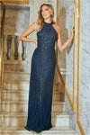 Mona Navy Halter Neck Beaded Sequin Maxi Dress